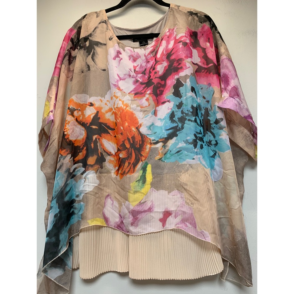 Ali Miles Floral Poncho Top Womens Large Multicolor Excellent‎ Pleated Layered